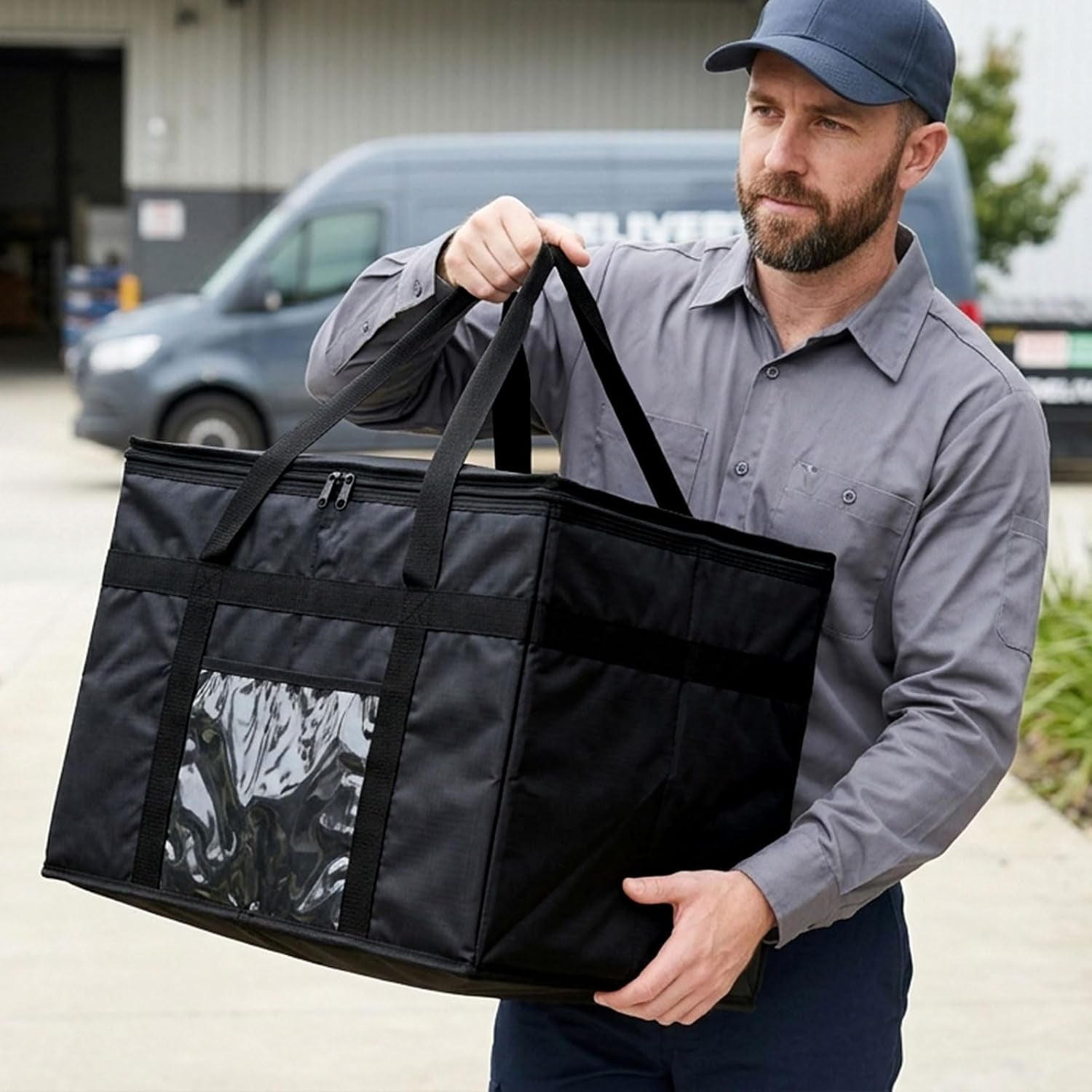 70L Insulated Thermal Bag for Food Delivery – Extra Large Cooler Bag, Heavy Duty Foldable Cool Bag for Grocery Shopping, Picnic & Commercial Use (Black)