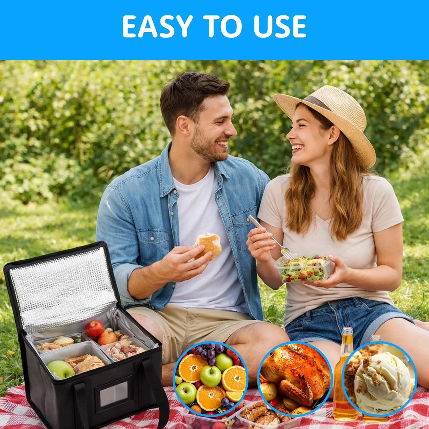 Food Delivery Bag, 50L Uber Eats Delivery Bag with Advanced Thermal Technology, Professional Thermal Bag with Woven Fabric for Temperature Retention,For Groceries,Outdoor Events, and Pizza Delivery