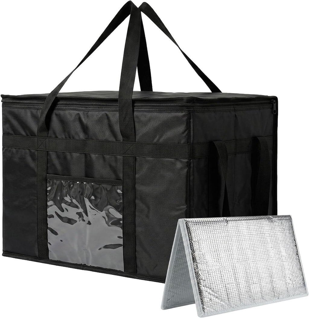 70L Insulated Thermal Bag for Food Delivery – Extra Large Cooler Bag, Heavy Duty Foldable Cool Bag for Grocery Shopping, Picnic & Commercial Use (Black)
