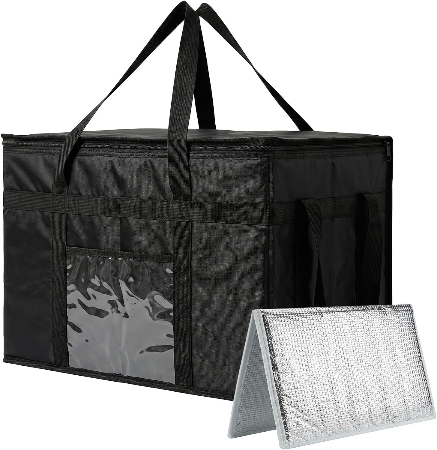 70L Insulated Thermal Bag for Food Delivery – Extra Large Cooler Bag, Heavy Duty Foldable Cool Bag for Grocery Shopping, Picnic & Commercial Use (Black)