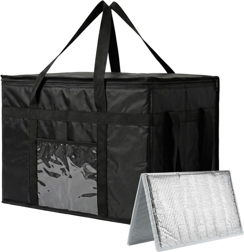 70L Insulated Thermal Bag for Food Delivery – Extra Large Cooler Bag, Heavy Duty Foldable Cool Bag for Grocery Shopping, Picnic & Commercial Use (Black)